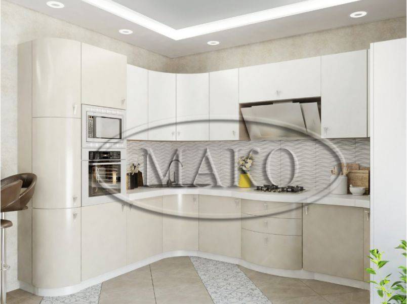 светлая кухня с гнутыми фасадами в Комсомольск-на-Амуре