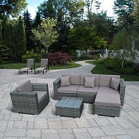 модульный диван с креслом из искусственного ротанга серый zaeo на 4 персоны в Комсомольск-на-Амуре