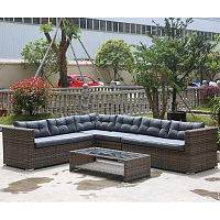 угловой плетеный диван коричневый с подушками на 4 персоны gujo в Комсомольск-на-Амуре